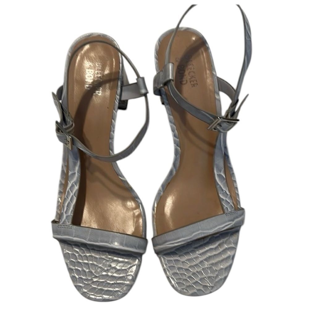 Bleecker & Bond Zagora size 8.5 Ice blue grey croc strappy sandals GUC No box